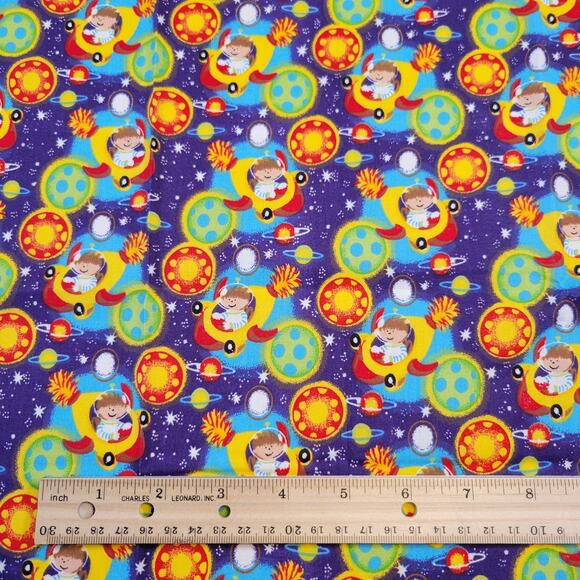 Cotton Fabric Child in Spaceship Space Planets Stars 1 Yd x 44” Hancock Fabrics - Picture 3 of 10